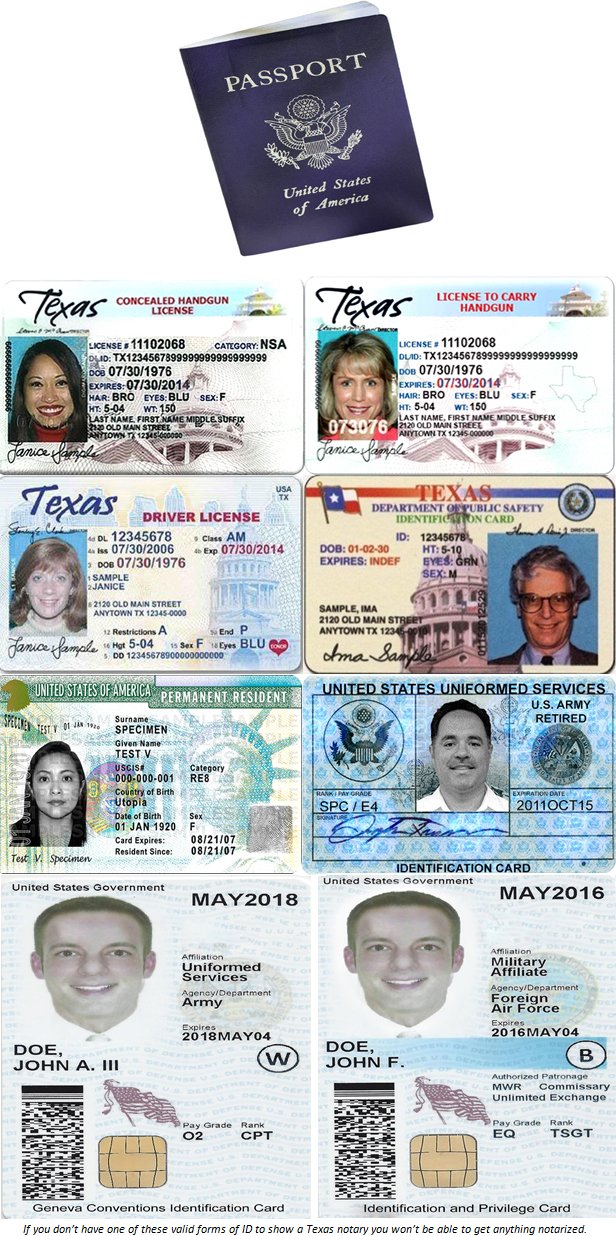 Accepted forms of ID for Texas notary services